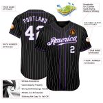 Personalized Black and White Pinstripe Baseball Jersey for Men and Women - White Purple Design Personalized Black White Pinstripe