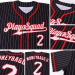 Custom Name Number Authentic Baseball Jersey, Personalized Black White Pinstripe with Red Accents Personalized Black White