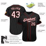 Custom Name Number Authentic Baseball Jersey, Personalized Black White Pinstripe with Red Accents Personalized Black White