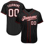 Custom Name Number Authentic Baseball Jersey, Personalized Black White Pinstripe with Red Accents Personalized Black White