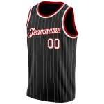 Custom Name Number Basketball Jersey - Personalized Authentic Black White Pinstripe White-Red Team Jersey Personalized Black