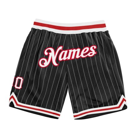 Custom Black White Pinstripe Basketball Shorts with Name & Number - Authentic Team Gear Personalized Black White Pinstripe