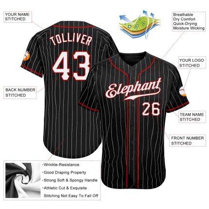 Custom Name and Number Personalized Black and White Pinstripe Softball Jersey - Authentic Team Gear Personalized Black White