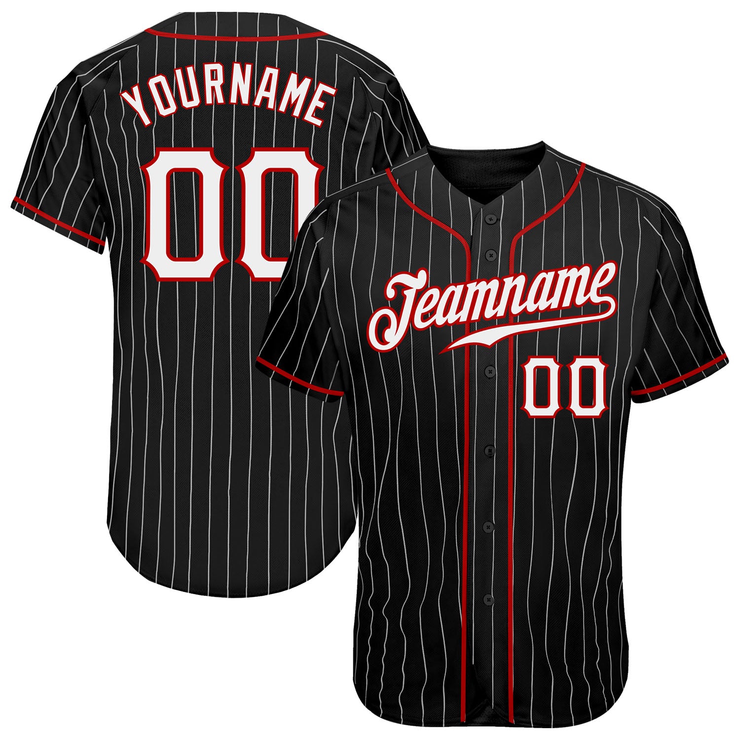 Personalized Black White Red Pinstripe Baseball Jersey for Men and Women Personalized Black White Pinstripe White-Red Baseball