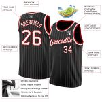 Personalized Black White Red Basketball Jersey with Pinstripe Design Personalized Black White Pinstripe White-Red Basketball