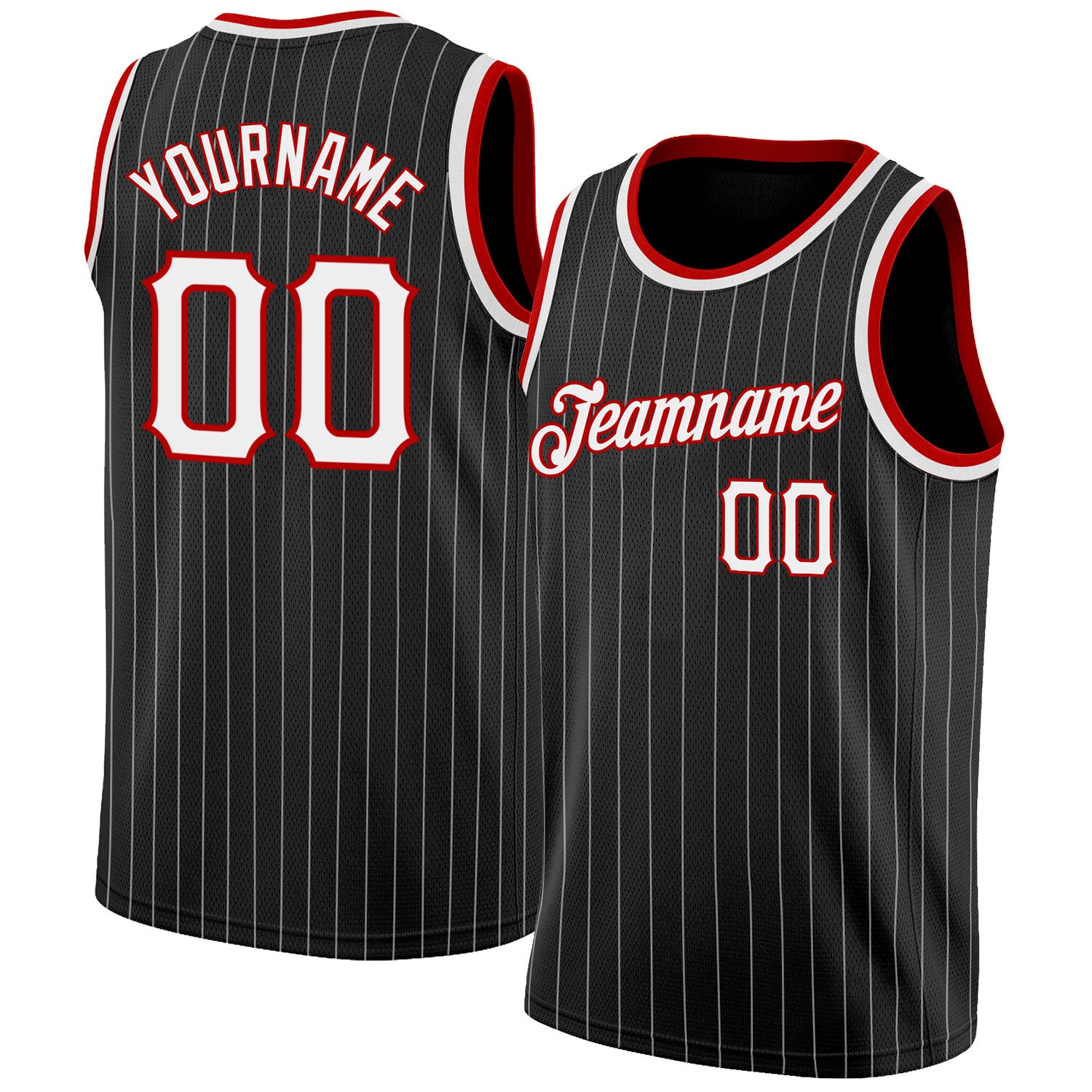 Personalized Black White Red Basketball Jersey with Pinstripe Design Personalized Black White Pinstripe White-Red Basketball