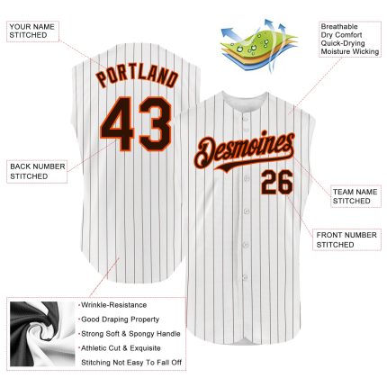 Personalized Black White Pinstripe Sleeveless Baseball Jersey for Men and Women Personalized Black White Pinstripe White