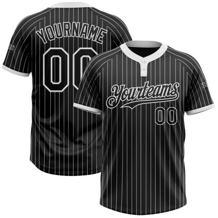 Personalized Unisex Softball Jersey - Black White Pinstripe Two-Button Design Personalized Black White Pinstripe White Two-Button