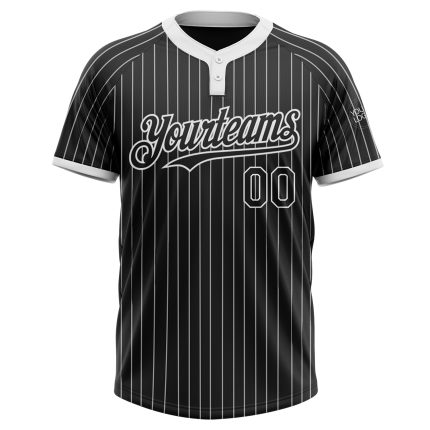 Personalized Unisex Softball Jersey - Black White Pinstripe Two-Button Design Personalized Black White Pinstripe White Two-Button