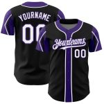 Personalized Black White Purple Baseball Jersey - Arm Shapes Design, 3 Color Options Personalized Black White-Purple 3 Colors