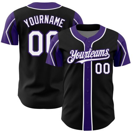 Personalized Black White Purple Baseball Jersey - Arm Shapes Design, 3 Color Options Personalized Black White-Purple 3 Colors