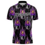 Personalized 3D Bowling Ball Hotrod Flame Performance Polo Shirt in Black and Purple Personalized Black White-Purple 3D Bowling