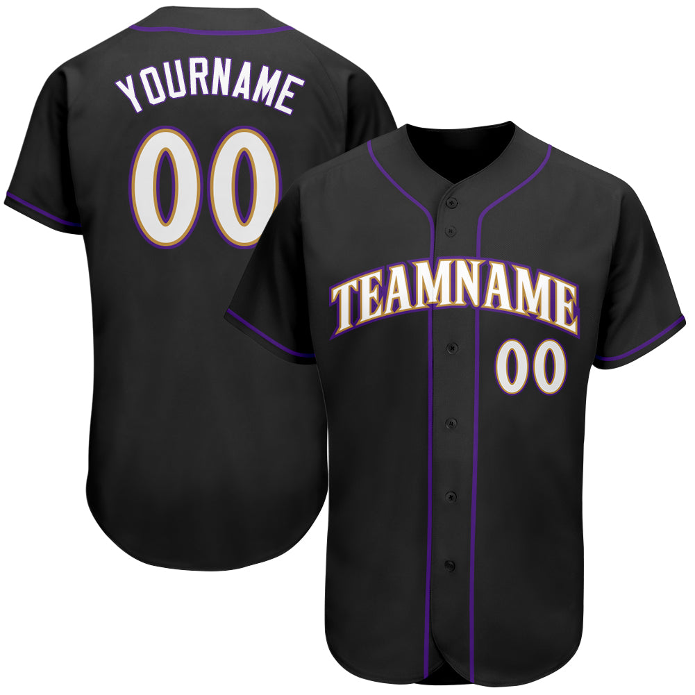 Personalized Authentic Baseball Jersey in Black White and Purple Personalized Black White-Purple Authentic Baseball Jersey