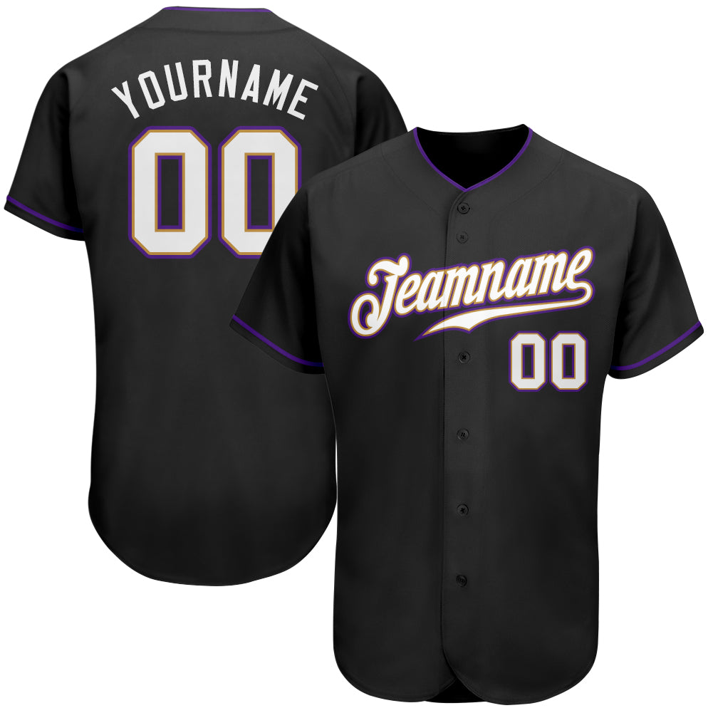 Custom Name and Number Authentic Baseball Jersey in Black, White & Purple - Personalized Team Apparel Personalized Black
