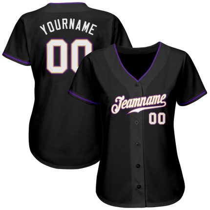 Custom Name and Number Authentic Baseball Jersey in Black, White & Purple - Personalized Team Apparel Personalized Black