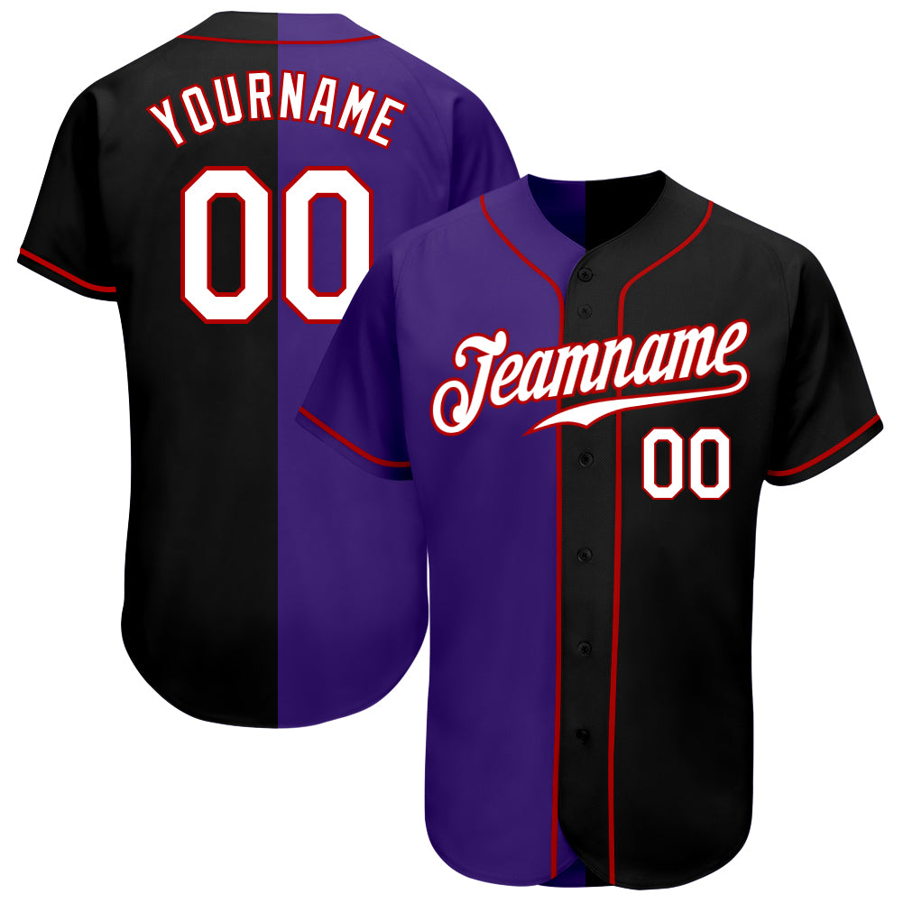 Personalized Black Purple Fashion Baseball Jersey - Authentic Split Design Personalized Black White-Purple Authentic Split