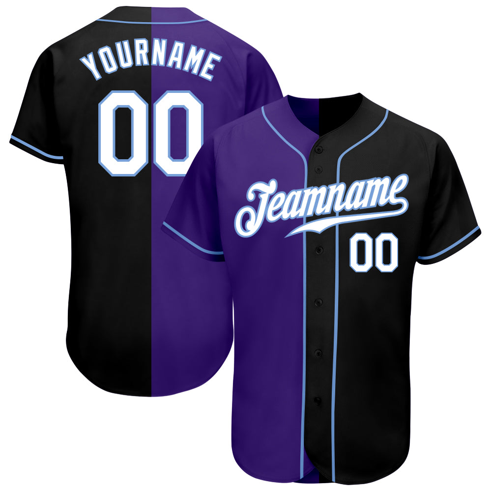 Custom Name and Number Personalized Black White Purple Split Fashion Baseball Jersey Personalized Black White-Purple Authentic