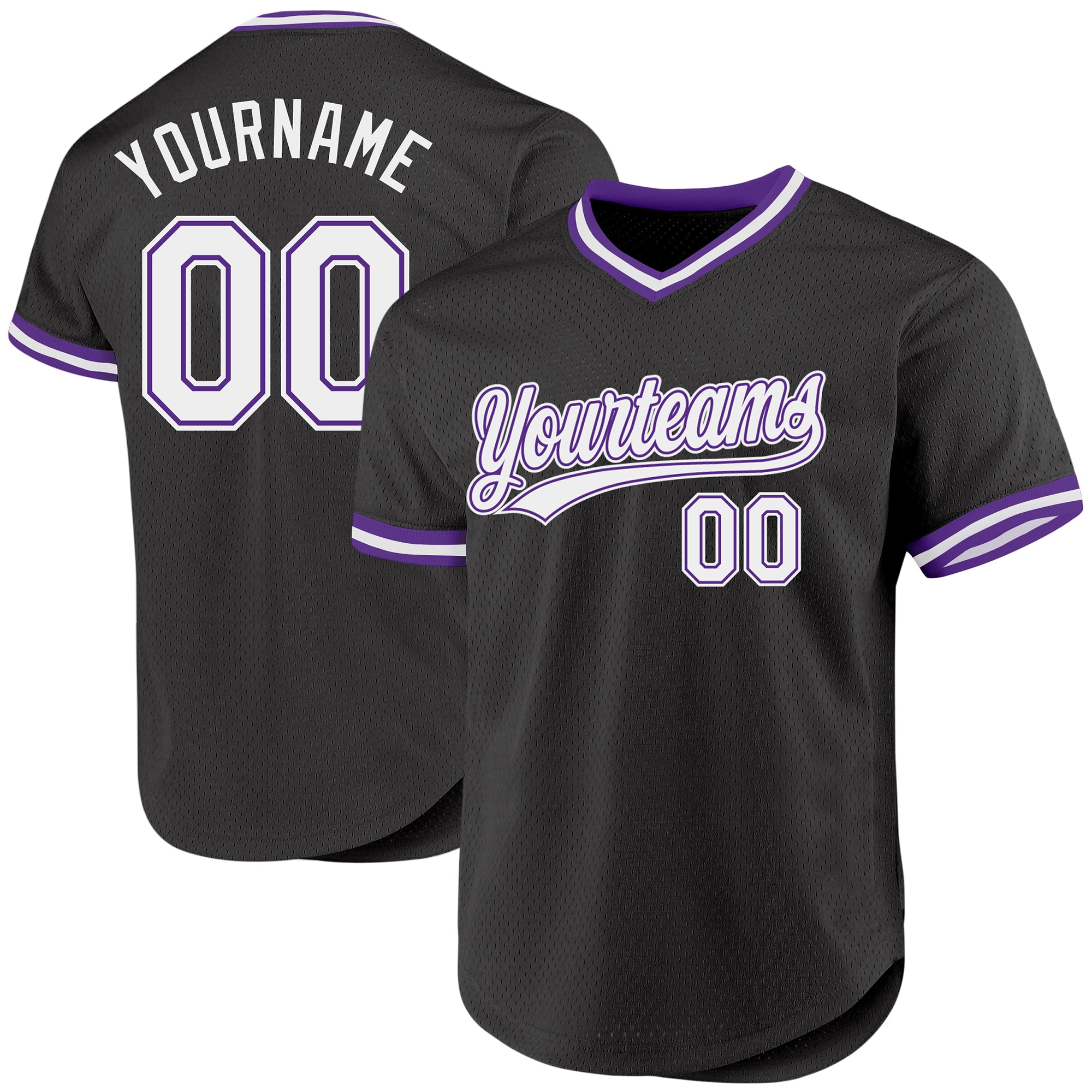 Custom Black White Purple Authentic Throwback Baseball Jersey - Personalized Name and Number Personalized Black White-Purple