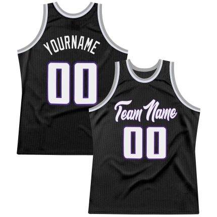 Customizable Basketball Jersey with Team Name & Number - Black White-Purple Authentic Throwback Personalized Black White-Purple