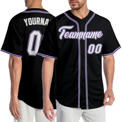 Personalized Black and Purple Baseball Jersey for Men - Custom Team Sports Apparel Personalized Black White-Purple Baseball