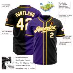 Customizable Gradient Fashion Baseball Jersey - Authentic Black White Purple Gold with Team Name & Number Personalized Black