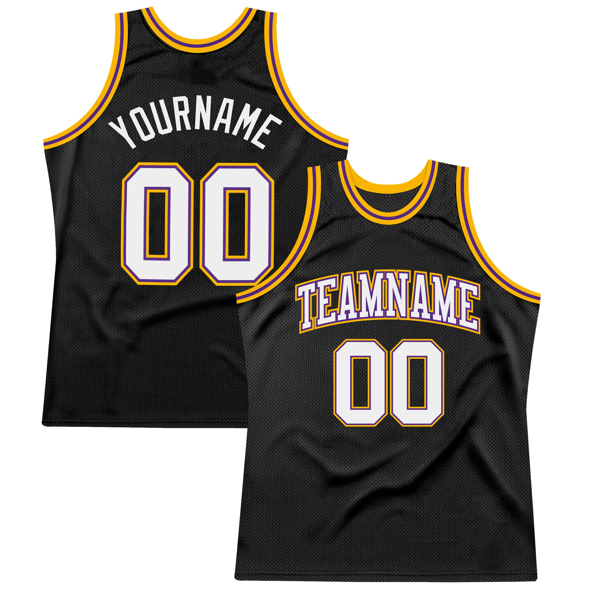Custom Black and White Purple-Gold Basketball Jersey with Personalized Name and Number - Authentic Throwback Style Personalized