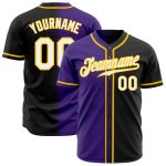 Personalized Gradient Baseball Jersey in Black, White, Purple & Gold Fashion Design Personalized Black White Purple-Gold