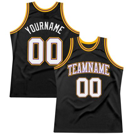 Personalized Basketball Jersey in Black White Purple Gold - Retro Style Sports Apparel Personalized Black White Purple-Gold