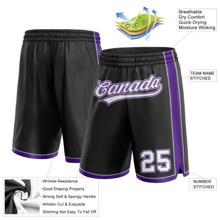Personalized Basketball Shorts in Black, White, Purple, Gray - Custom Colors and Design Options Personalized Black White