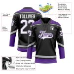 Personalized Hockey Lace Neck Jersey Black White Purple Gray for Men and Women Personalized Black White Purple-Gray Hockey