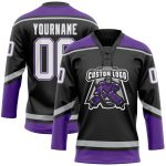 Personalized Hockey Lace Neck Jersey Black White Purple Gray for Men and Women Personalized Black White Purple-Gray Hockey