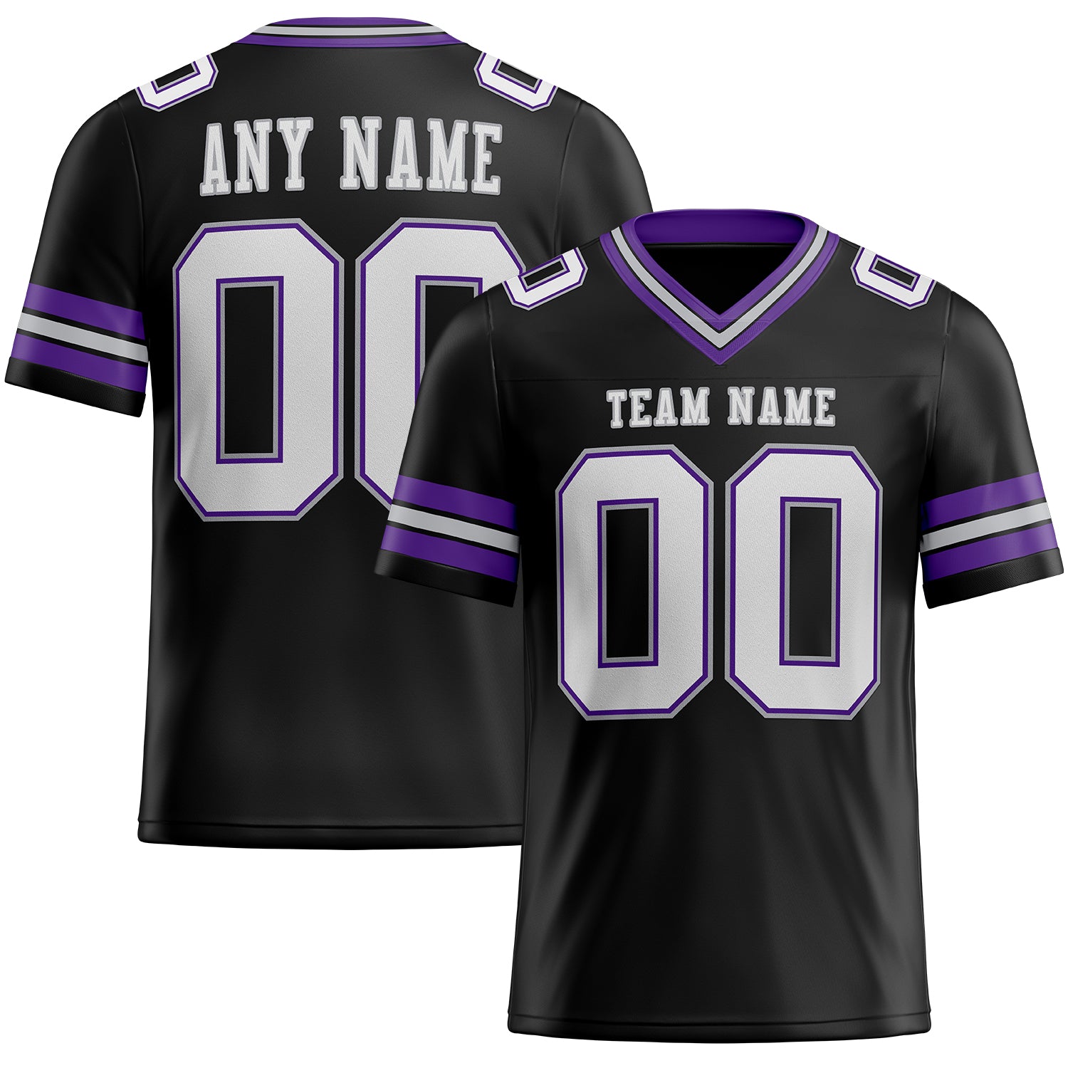 Personalized Football Jersey in Black, White, Purple & Gray Mesh for Ultimate Style & Comfort Personalized Black White Purple-Gray