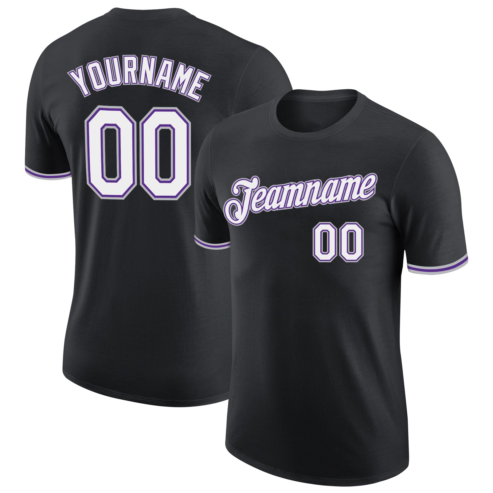 Personalized Performance T-Shirt in Black, White, Purple, and Gray Personalized Black White Purple-Gray Performance T-Shirt