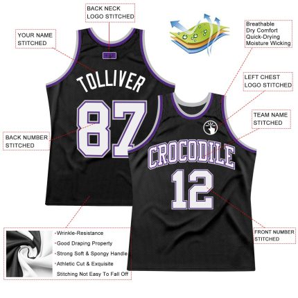 Personalized Basketball Jersey in Black White Purple Gray - Custom Throwback Style Personalized Black White Purple-Gray Throwback