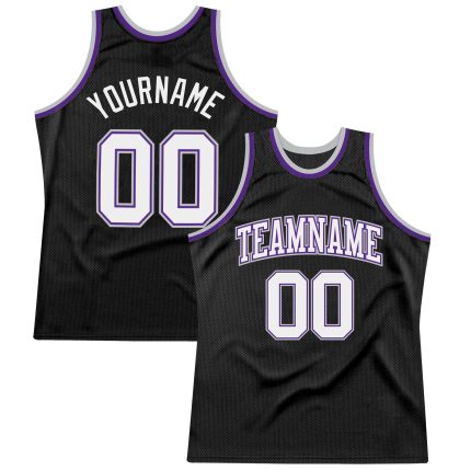 Personalized Basketball Jersey in Black White Purple Gray - Custom Throwback Style Personalized Black White Purple-Gray Throwback