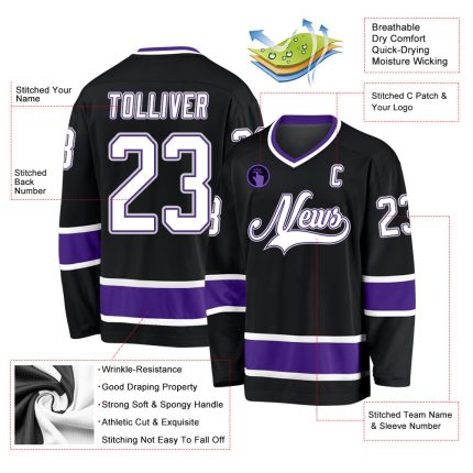 Personalized Black Purple Hockey Jersey - Custom Sports Apparel for Fans Personalized Black White-Purple Hockey Jersey 2