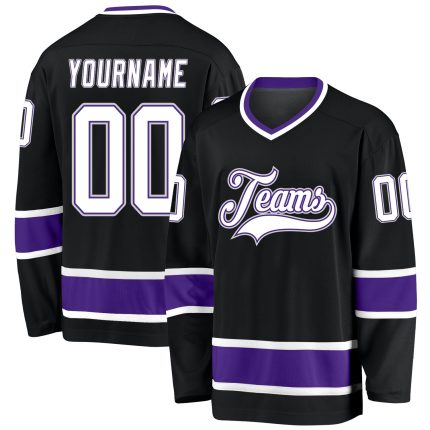 Personalized Black Purple Hockey Jersey - Custom Sports Apparel for Fans Personalized Black White-Purple Hockey Jersey 2