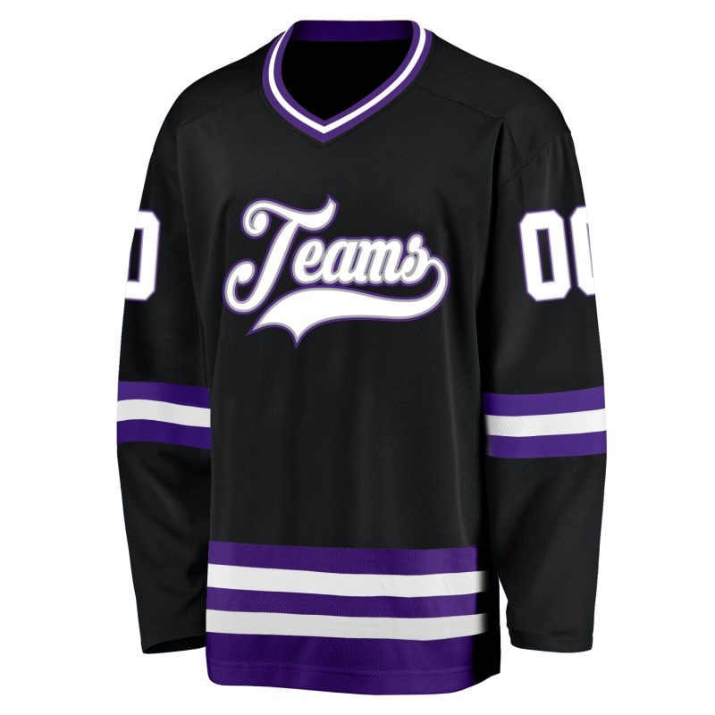Custom Black White Purple Hockey Jersey - Personalized Sports Apparel Personalized Black White-Purple Hockey Jersey