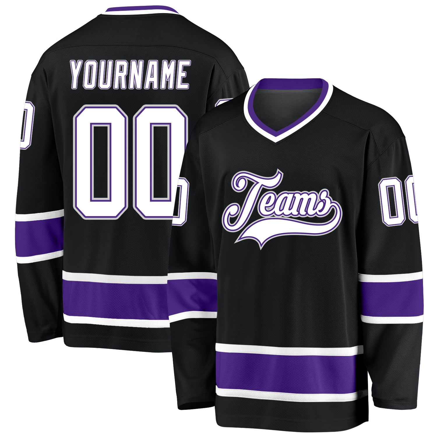 Customizable Black Purple White Hockey Jersey for Men and Women Personalized Black White-Purple Hockey Jersey