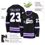 Custom Personalized Hockey Jersey Black White Purple - Team Name & Number Personalized Black White-Purple Hockey Jersey Team