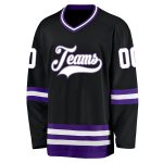Custom Personalized Hockey Jersey Black White Purple - Team Name & Number Personalized Black White-Purple Hockey Jersey Team