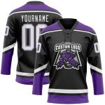Custom Black White Purple Hockey Jersey with Personalized Name and Number - Lace Neck Team Apparel Personalized Black White-Purple