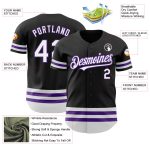 Custom Name and Number Personalized Black White Purple Line Baseball Jersey Authentic Team Design Personalized Black White-Purple