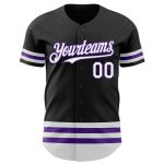 Customizable Black White Purple Stripe Baseball Jersey for Men and Women Personalized Black White-Purple Line Baseball Jersey