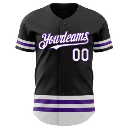 Customizable Black White Purple Stripe Baseball Jersey for Men and Women Personalized Black White-Purple Line Baseball Jersey
