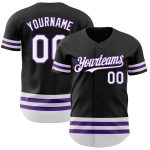 Customizable Black White Purple Stripe Baseball Jersey for Men and Women Personalized Black White-Purple Line Baseball Jersey