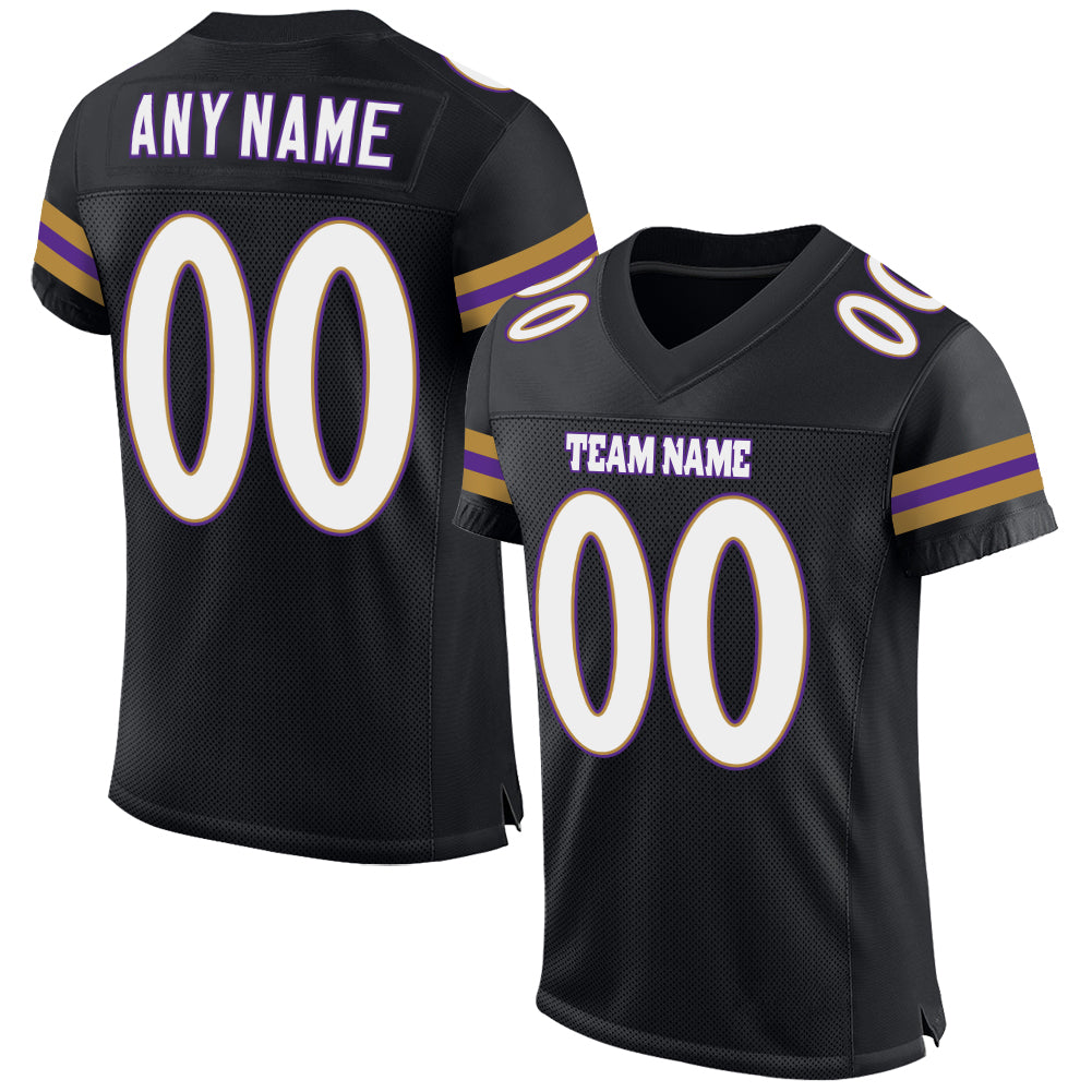 Personalized Authentic Football Jersey - Black White-Purple Mesh Design Personalized Black White-Purple Mesh Authentic Football