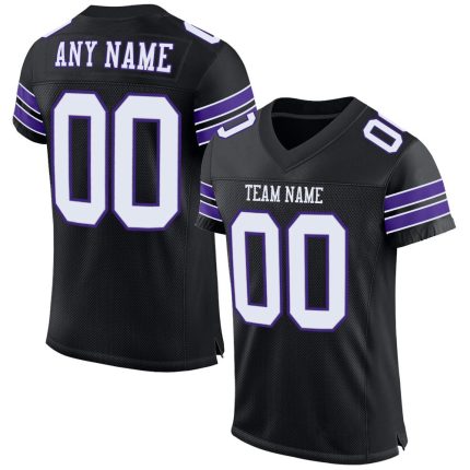 Custom Black and Purple Football Jersey with Personalized Name and Number - Authentic Mesh Team Apparel Personalized Black