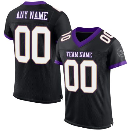Custom Mesh Football Jersey Black White Purple Size 3 Personalized Black White-Purple Mesh Football Jersey 3
