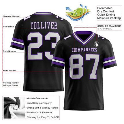Custom Black White Purple Mesh Football Jersey - Personalized Sportswear 4 Personalized Black White-Purple Mesh Football